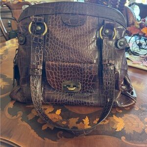 Via Repubblica - RARE Italian Made Elegant Brown Crocodile-Embossed Shoulder Bag